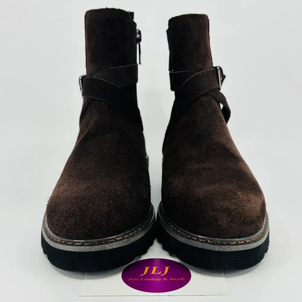Donald Pliner Women's Captain Dark Brown Suede Buckle Booties Size 6.5